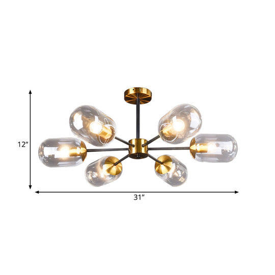 Sleek Postmodern 6-Light Glass Brass Ceiling Lamp for Dining Table