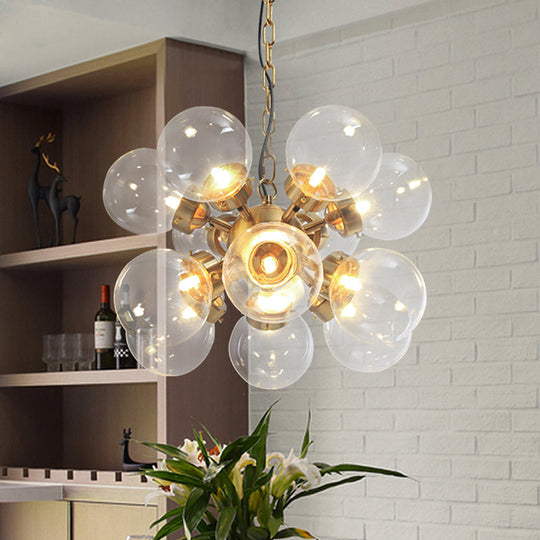 Sputnik Dinette Clear Glass Chandelier: Contemporary Gold Suspension Lamp With 12 Bulbs