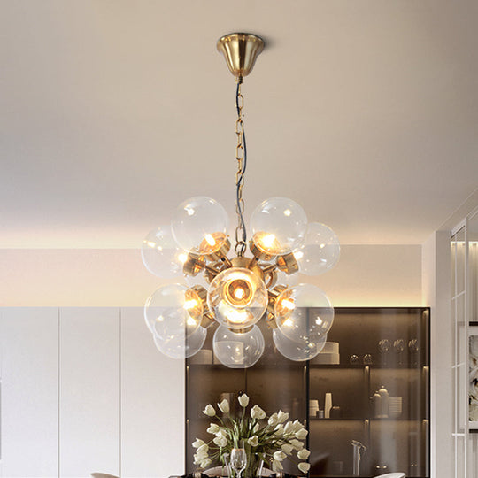 Sputnik Dinette Clear Glass Chandelier: Contemporary Gold Suspension Lamp With 12 Bulbs