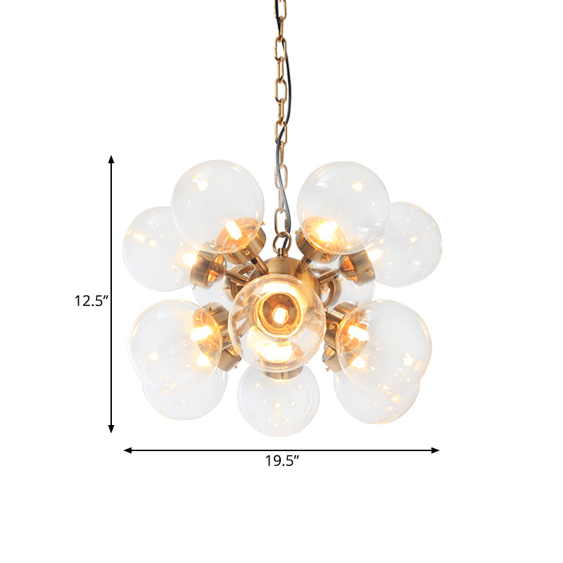 Sputnik Dinette Clear Glass Chandelier: Contemporary Gold Suspension Lamp With 12 Bulbs