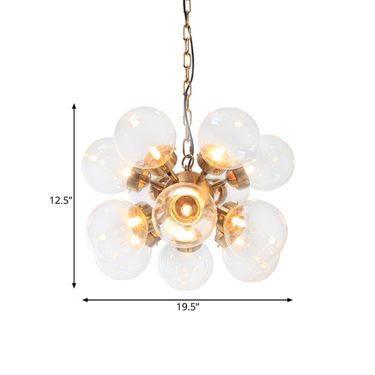 Sputnik Dinette Clear Glass Chandelier: Contemporary Gold Suspension Lamp With 12 Bulbs