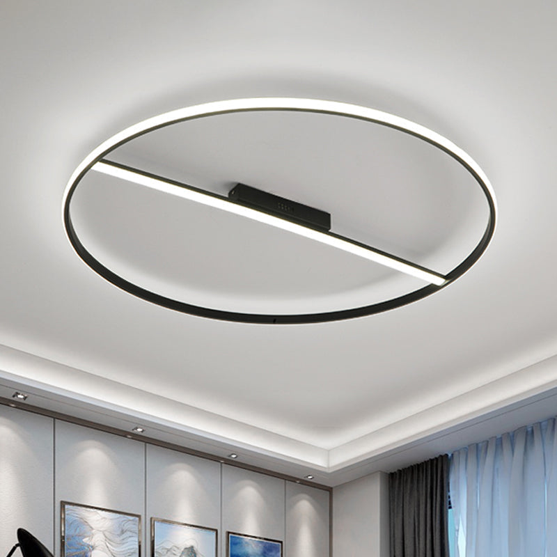 Minimalist Black Flush Mounted LED Ceiling Lamp with Cross Bar - 18"/23.5" Diameter, Warm/White Light