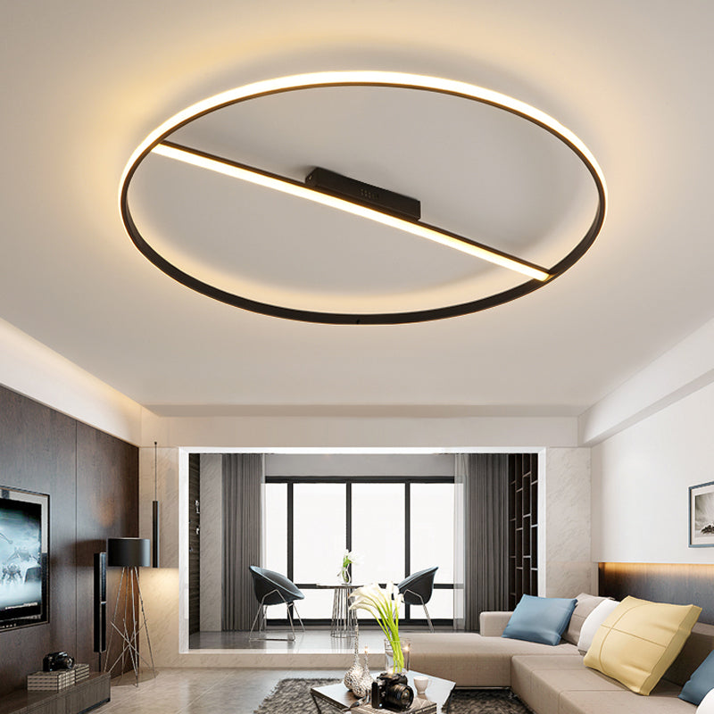 Minimalist Black Flush Mounted Led Ceiling Lamp With Cross Bar - 18/23.5 Diameter Warm/White Light /