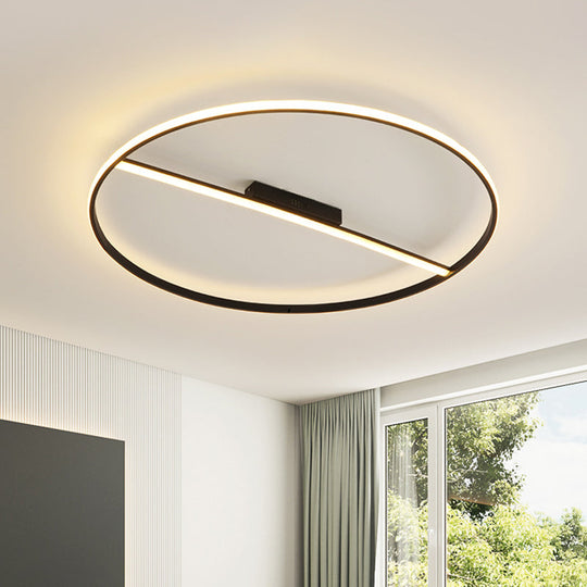 Minimalist Black Flush Mounted Led Ceiling Lamp With Cross Bar - 18/23.5 Diameter Warm/White Light