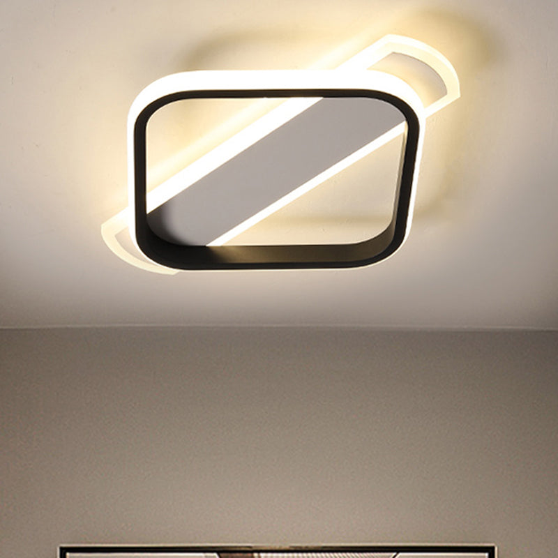 Simple Acrylic LED Flush Mounted Ceiling Light in Black - Round/Square-Oblong Shape - Warm/White Light