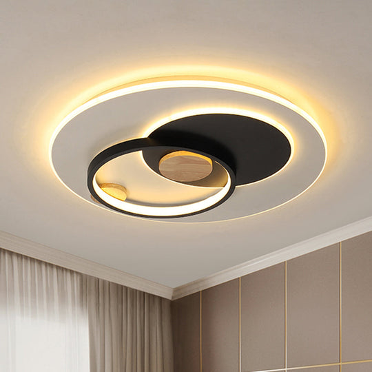 Minimal Intersected Circle Ceiling Light Iron Bedroom LED Flushmount Lighting (16.5"/20.5") - Black/Grey, Warm/White Light