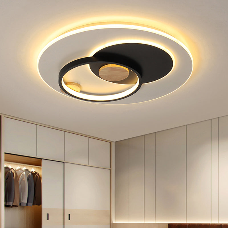 Minimal Intersected Circle Ceiling Light Iron Bedroom LED Flushmount Lighting (16.5"/20.5") - Black/Grey, Warm/White Light