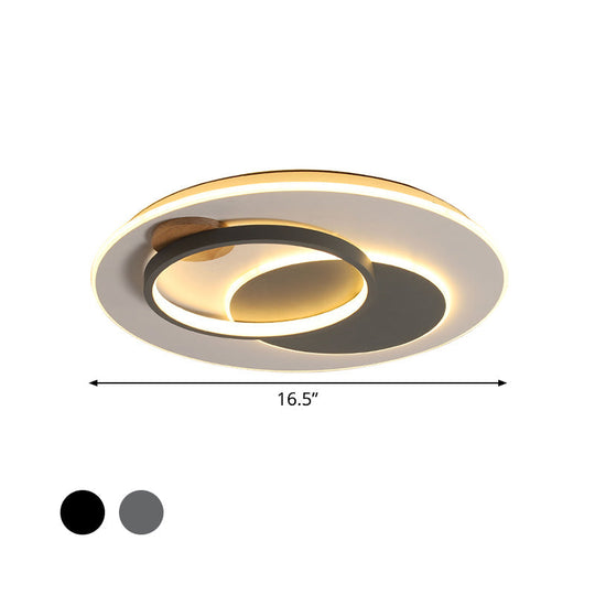 Minimal Intersected Circle Ceiling Light Iron Bedroom LED Flushmount Lighting (16.5"/20.5") - Black/Grey, Warm/White Light