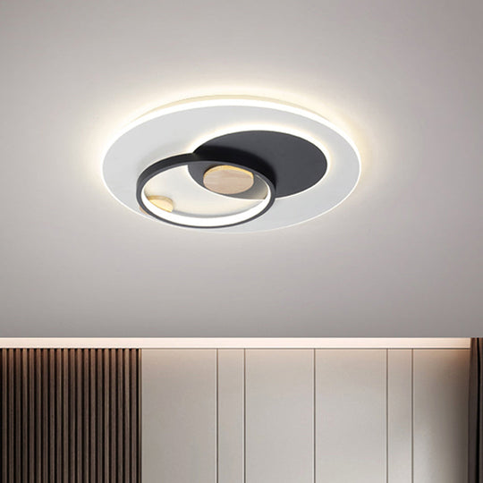 Minimal Intersected Circle Ceiling Light Iron Bedroom LED Flushmount Lighting (16.5"/20.5") - Black/Grey, Warm/White Light