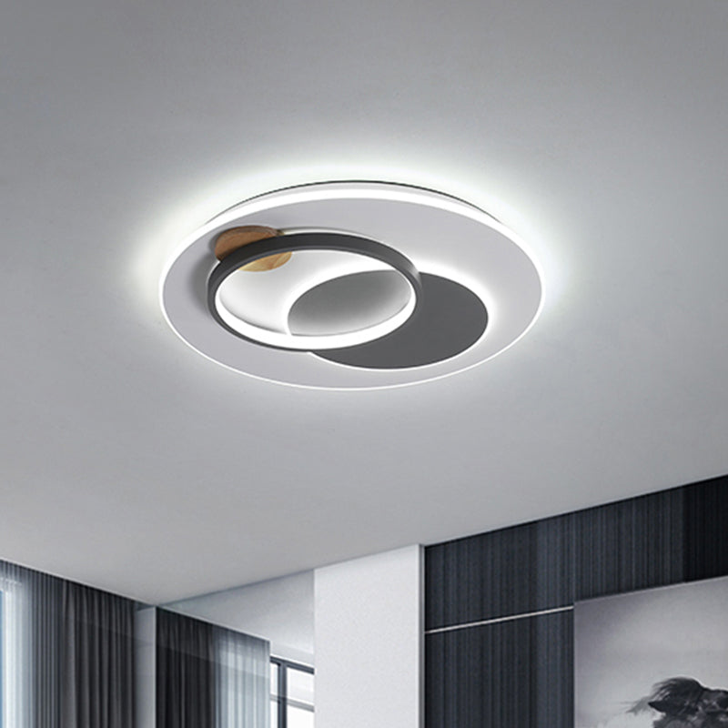 Minimal Intersected Circle Ceiling Light Iron Bedroom LED Flushmount Lighting (16.5"/20.5") - Black/Grey, Warm/White Light