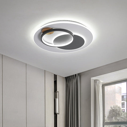 Minimal Intersected Circle Ceiling Light Iron Bedroom LED Flushmount Lighting (16.5"/20.5") - Black/Grey, Warm/White Light