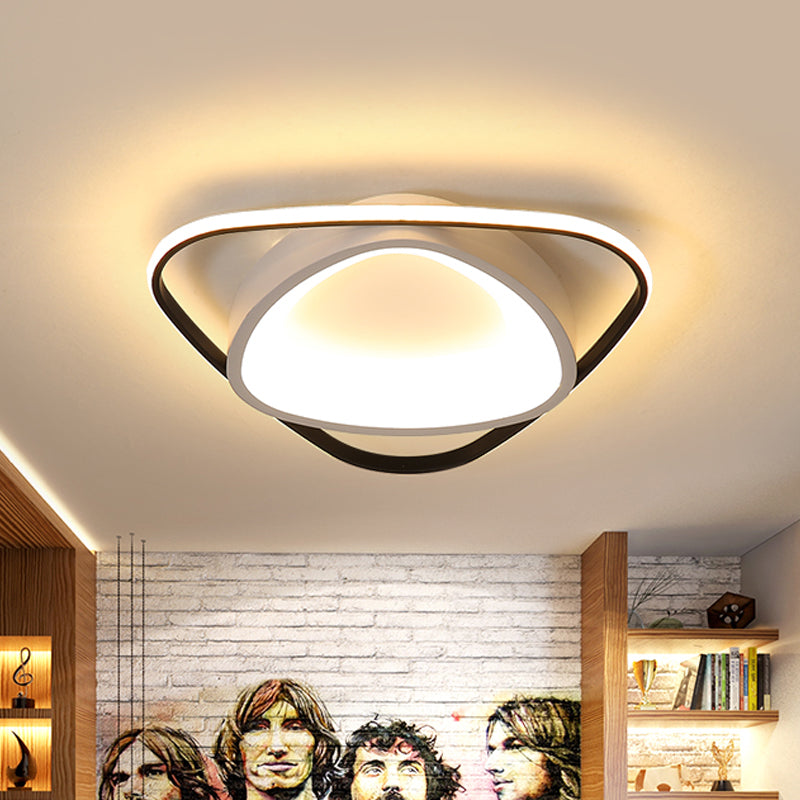 Modern Incurvated Triangle LED Flush Ceiling Light in Black-White, 19.5"/23.5" Width