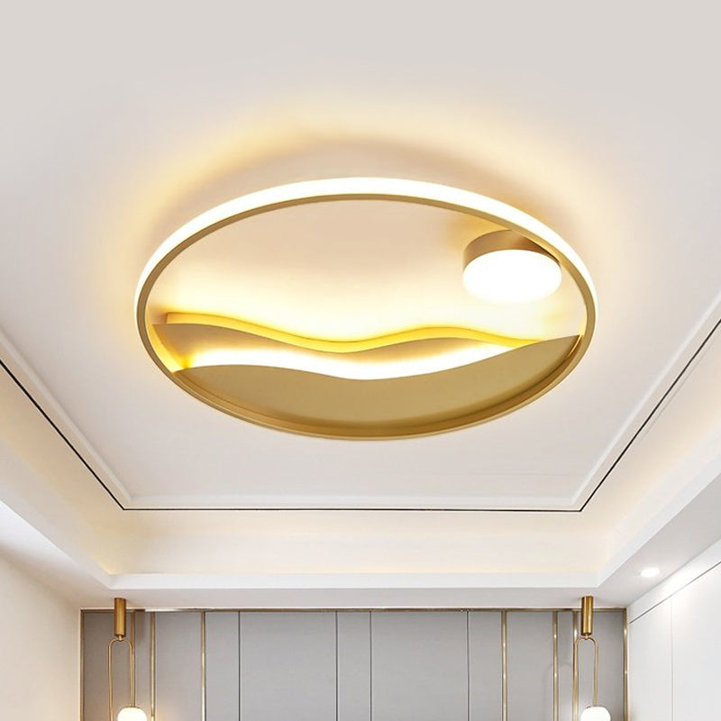 Modern Led Flush Light With Golden Sea Sunset Design - 16/19.5 Warm/White Gold / 16 Warm