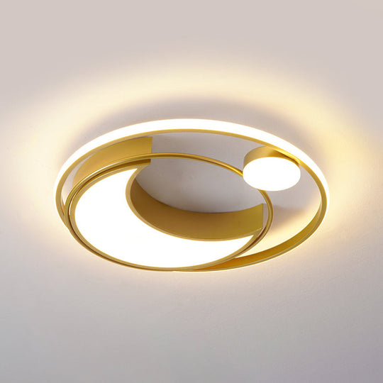 Modern Black/Gold Waxing Moon Flush Mount Light - Acrylic Led Ceiling Lighting With Orbital Side