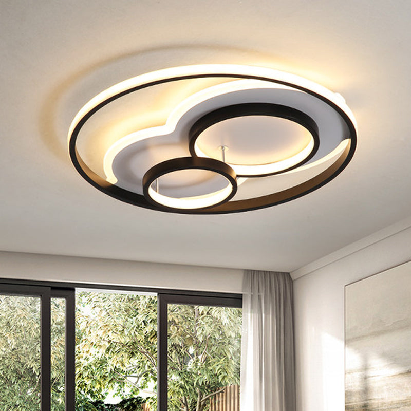 Modern Black Led Flush Mount Ceiling Lamp With Multi-Ring Acrylic Design In Warm/White Light -