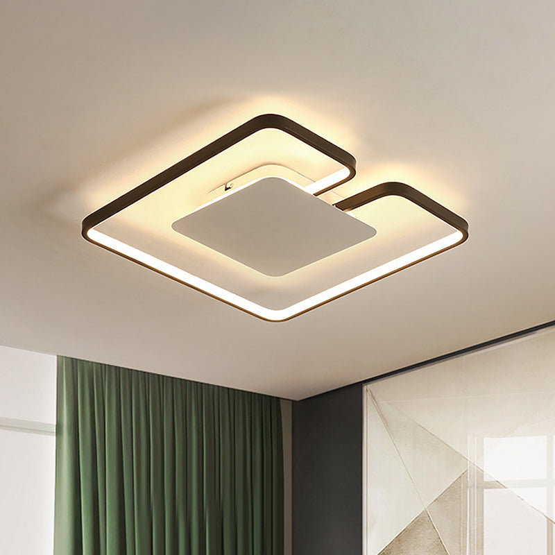 Simple Iron Led Flushmount Ceiling Fixture With Gap Design For Bedroom - Square Frame Thin 15/19 W