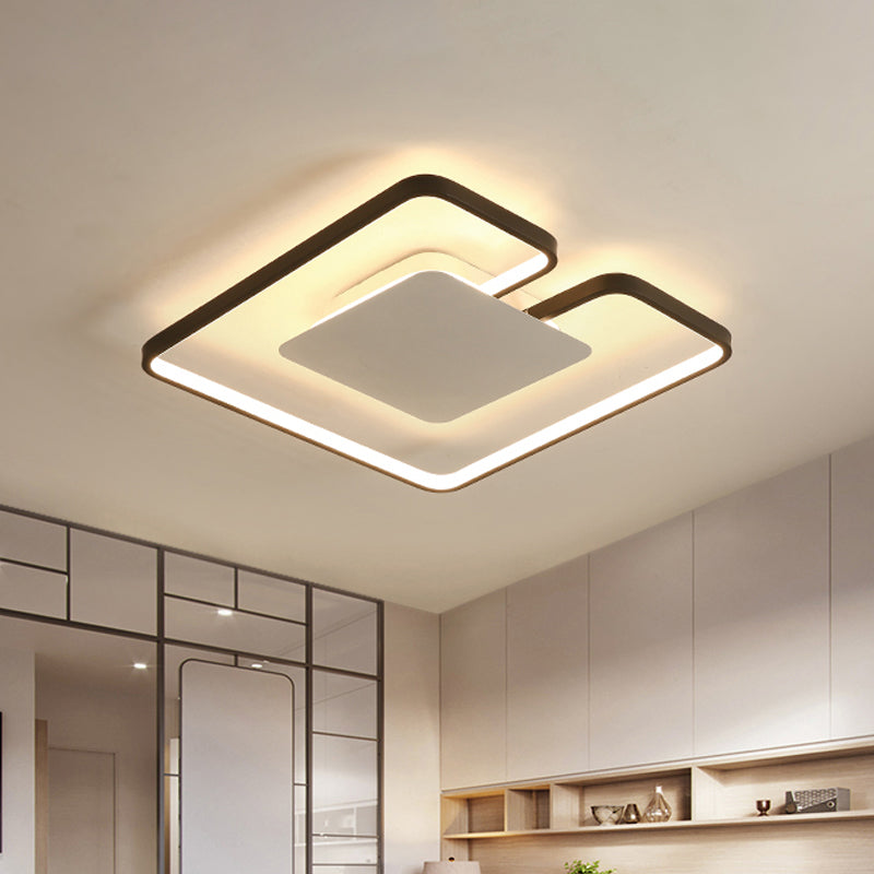 Simple Iron Led Flushmount Ceiling Fixture With Gap Design For Bedroom - Square Frame Thin 15/19 W