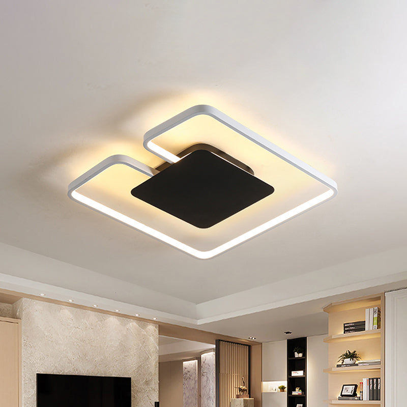 Simple Iron Led Flushmount Ceiling Fixture With Gap Design For Bedroom - Square Frame Thin 15/19 W