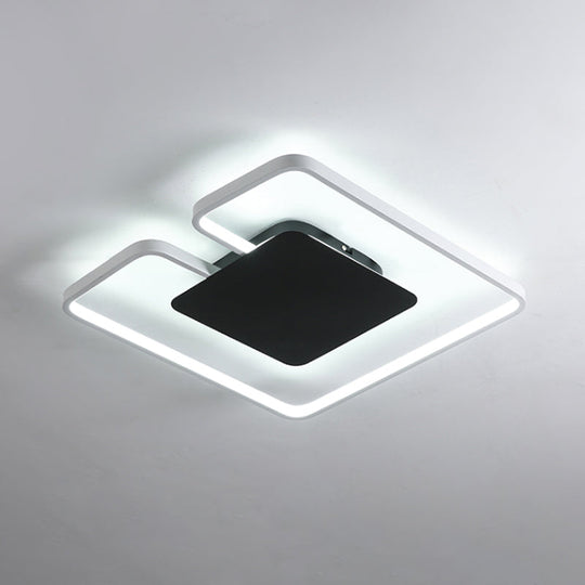 Simple Iron Led Flushmount Ceiling Fixture With Gap Design For Bedroom - Square Frame Thin 15/19 W