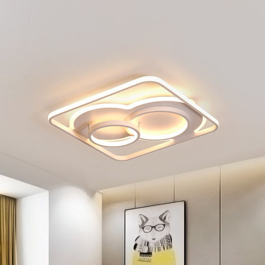 Modern White Acrylic Ceiling Light with LED Flush Mount - 16"/19.5" Diameter - Warm/White Light - Square Frame