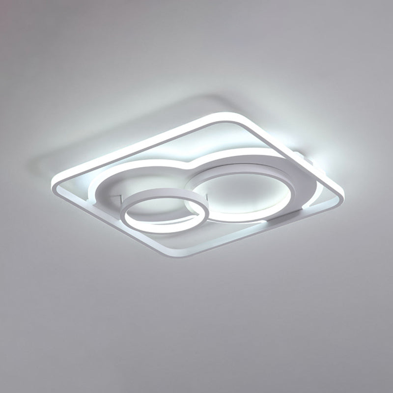 Modern White Acrylic Ceiling Light with LED Flush Mount - 16"/19.5" Diameter - Warm/White Light - Square Frame