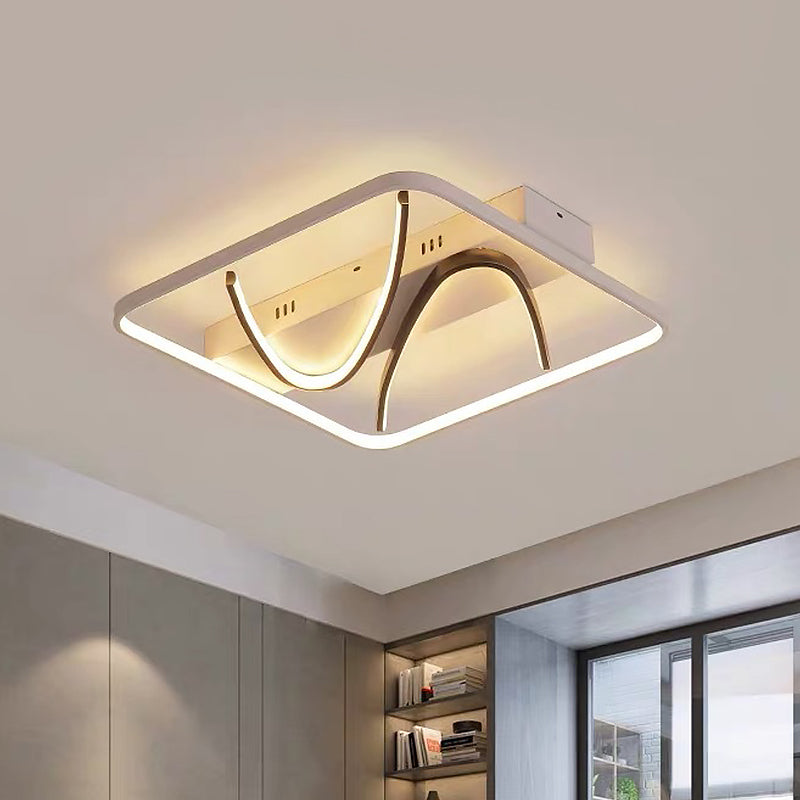 Modern LED Ceiling Light: Square Frame Bedroom Flush Mount with Dual Curved Line in Black-White, Warm/White Light Options