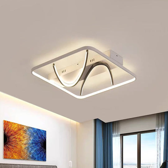 Modern LED Ceiling Light: Square Frame Bedroom Flush Mount with Dual Curved Line in Black-White, Warm/White Light Options