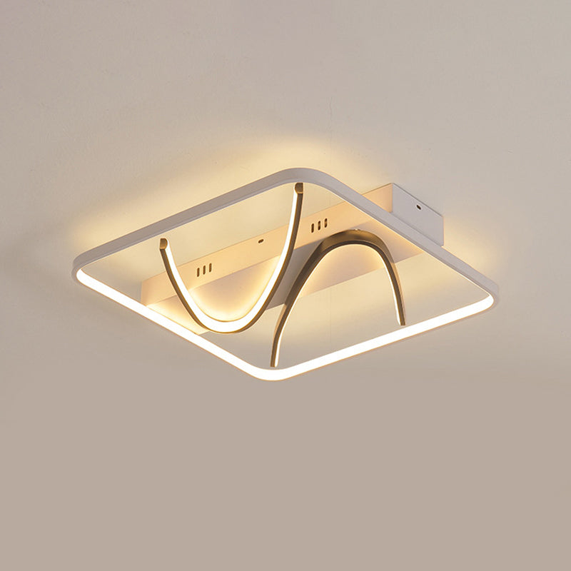 Modern LED Ceiling Light: Square Frame Bedroom Flush Mount with Dual Curved Line in Black-White, Warm/White Light Options