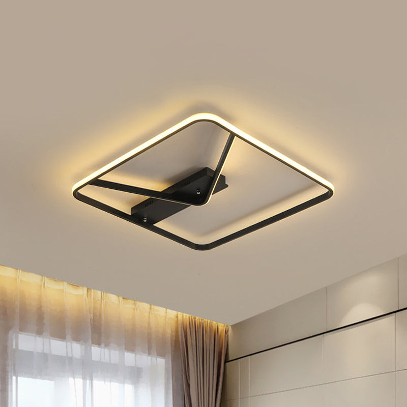 LED Bedroom Ceiling Light: 18"/23.5" W Simplicity Black Flush Mount with Aluminum Frame in Warm/White Light