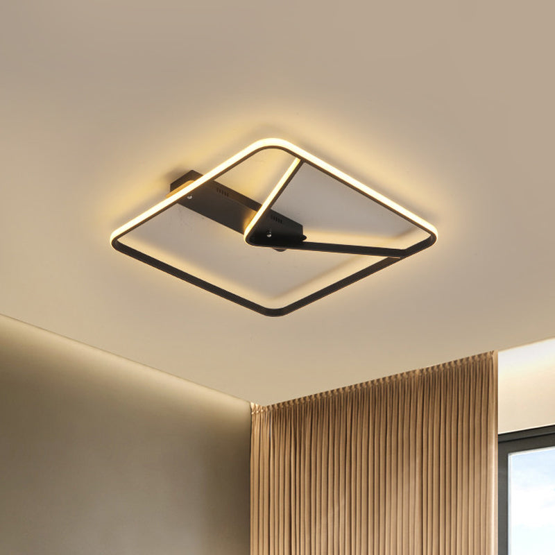 LED Bedroom Ceiling Light: 18"/23.5" W Simplicity Black Flush Mount with Aluminum Frame in Warm/White Light