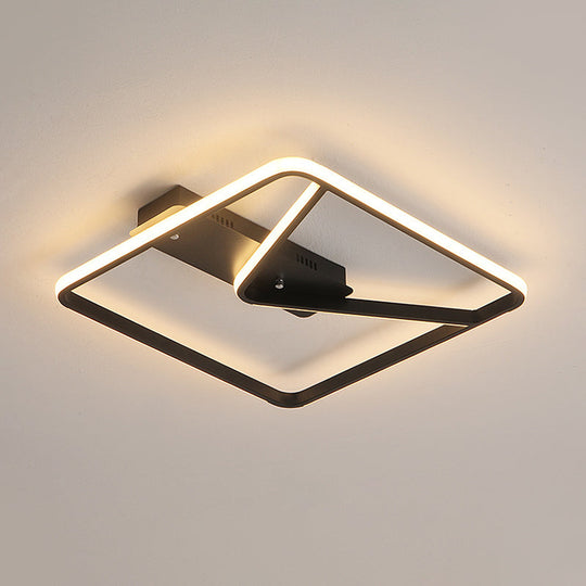 LED Bedroom Ceiling Light: 18"/23.5" W Simplicity Black Flush Mount with Aluminum Frame in Warm/White Light