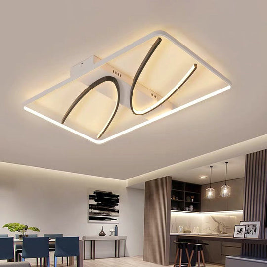 Modern Rectangular Ceiling Flush Light: Black-White Aluminum LED Flush Mount Lamp with Curve Design - Warm/White Light