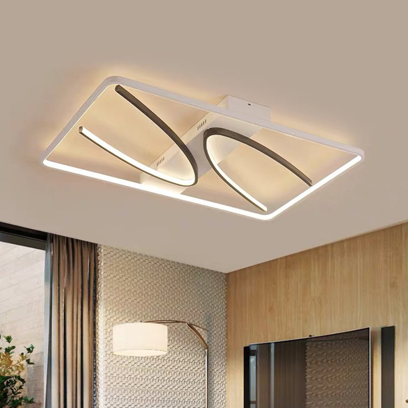 Modern Rectangular Ceiling Flush Light: Black-White Aluminum LED Flush Mount Lamp with Curve Design - Warm/White Light