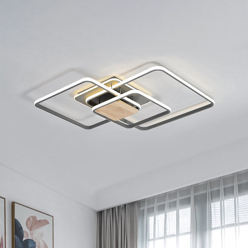 Modern Grey and Wood LED Flush Mounted Ceiling Light with Stacked Acrylic Frame – Warm/White Lighting