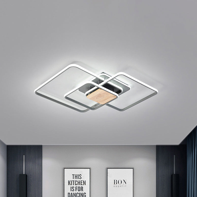 Modern Grey and Wood LED Flush Mounted Ceiling Light with Stacked Acrylic Frame – Warm/White Lighting