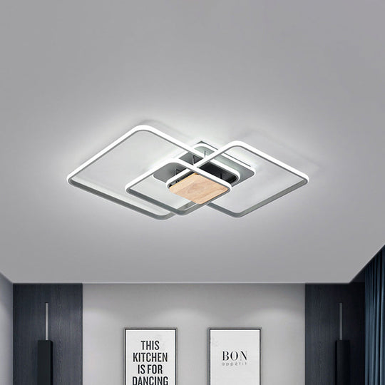 Modern Grey And Wood Led Flush Mounted Ceiling Light With Stacked Acrylic Frame Warm/White Lighting