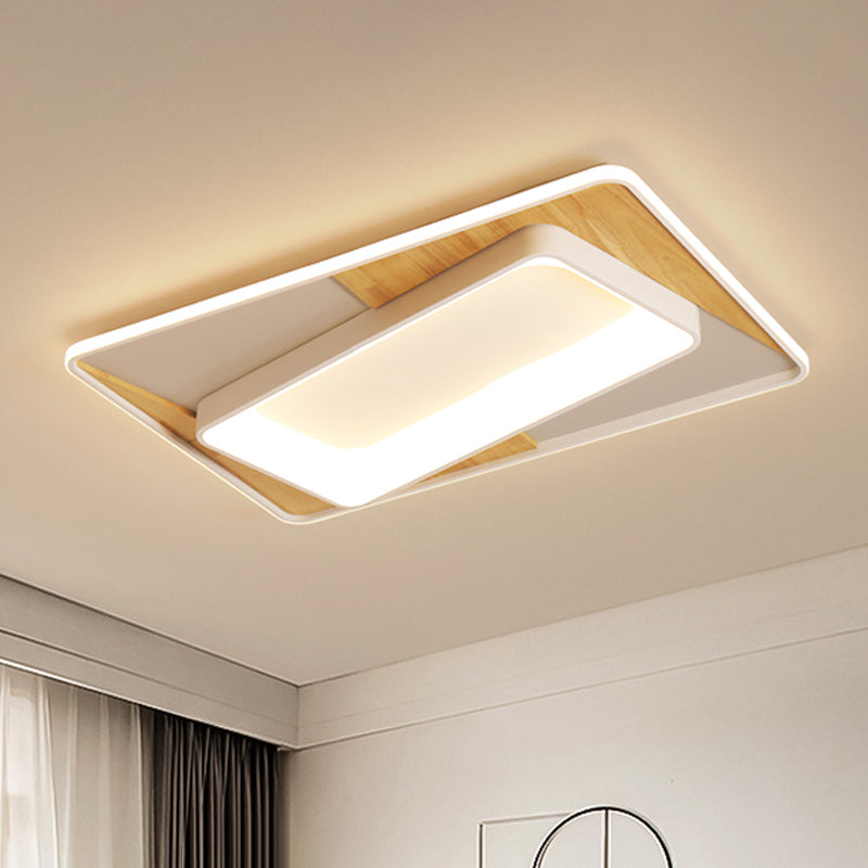 2-Tier Nordic Style Wood-White LED Ceiling Flush Light with Acrylic Splicing, Warm/White Light