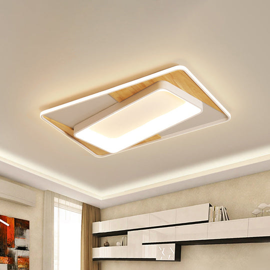 2-Tier Nordic Style Wood-White LED Ceiling Flush Light with Acrylic Splicing, Warm/White Light