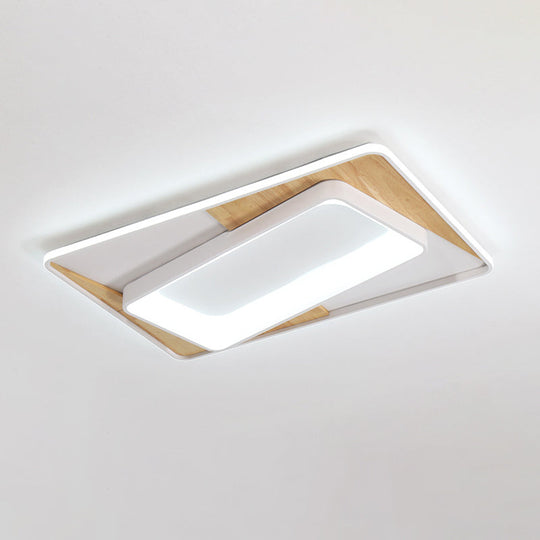 2-Tier Nordic Style Wood-White LED Ceiling Flush Light with Acrylic Splicing, Warm/White Light