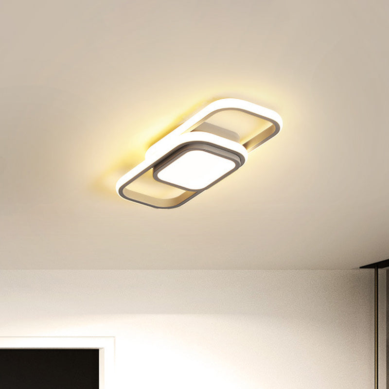 Modern LED Flush Ceiling Lamp in Black/Grey with Glow Frame - 16/23.5-inch Wide - Warm/White Light Options