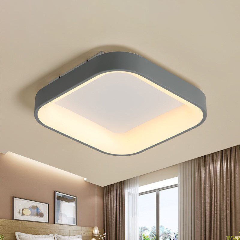 Nordic Acrylic LED Flush Mount Ceiling Fixture for Bedroom - Grey/White Squared Ring, 16"/19.5" W