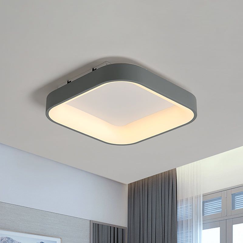 Nordic Acrylic LED Flush Mount Ceiling Fixture for Bedroom - Grey/White Squared Ring, 16"/19.5" W