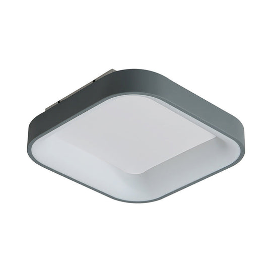 Nordic Acrylic LED Flush Mount Ceiling Fixture for Bedroom - Grey/White Squared Ring, 16"/19.5" W