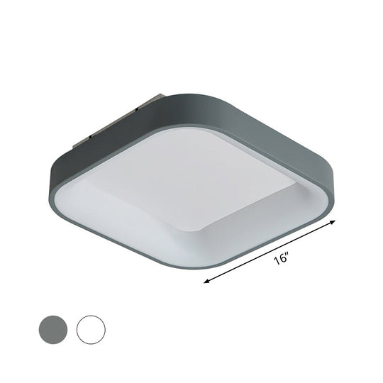 Nordic Acrylic LED Flush Mount Ceiling Fixture for Bedroom - Grey/White Squared Ring, 16"/19.5" W