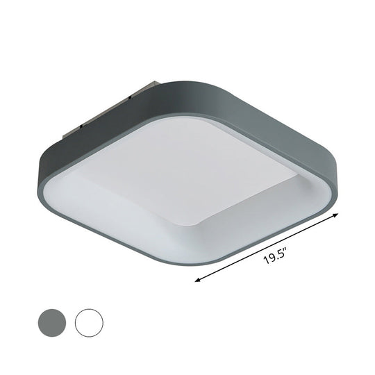 Nordic Acrylic LED Flush Mount Ceiling Fixture for Bedroom - Grey/White Squared Ring, 16"/19.5" W