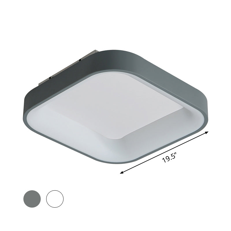 Nordic Acrylic Led Flush Mount Ceiling Fixture For Bedroom - Grey/White Squared Ring 16/19.5 W