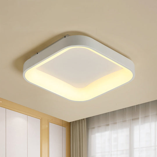 Nordic Acrylic LED Flush Mount Ceiling Fixture for Bedroom - Grey/White Squared Ring, 16"/19.5" W