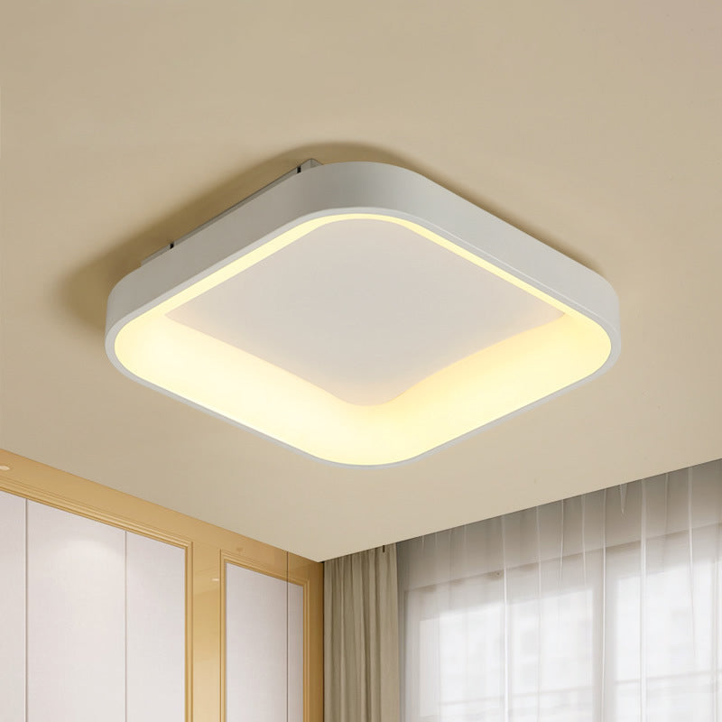 Nordic Acrylic Led Flush Mount Ceiling Fixture For Bedroom - Grey/White Squared Ring 16/19.5 W