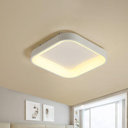 Nordic Acrylic LED Flush Mount Ceiling Fixture for Bedroom - Grey/White Squared Ring, 16"/19.5" W