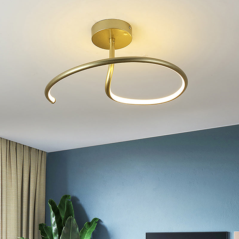 Golden Curl Led Flush Mount Ceiling Light Simple Acrylic 16/19.5 Wide Lighting Fixture